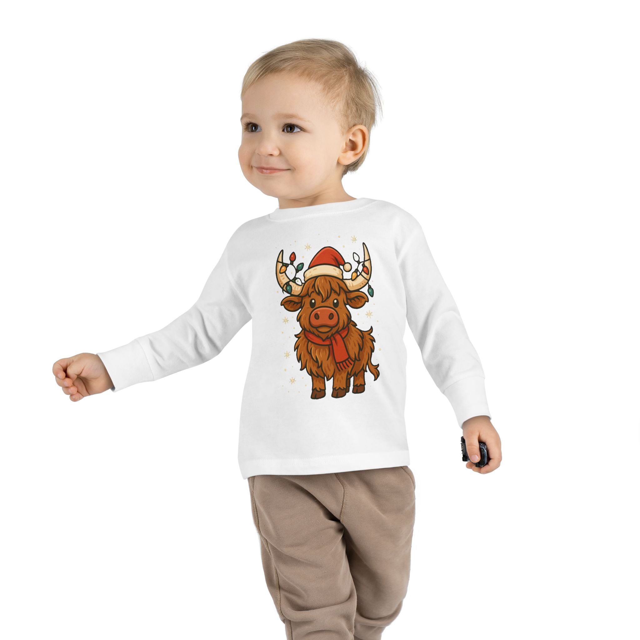 Highland Cow in Santa Hat Toddler Tee | Christmas