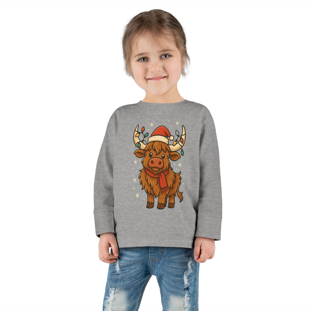 Highland Cow in Santa Hat Toddler Tee | Christmas