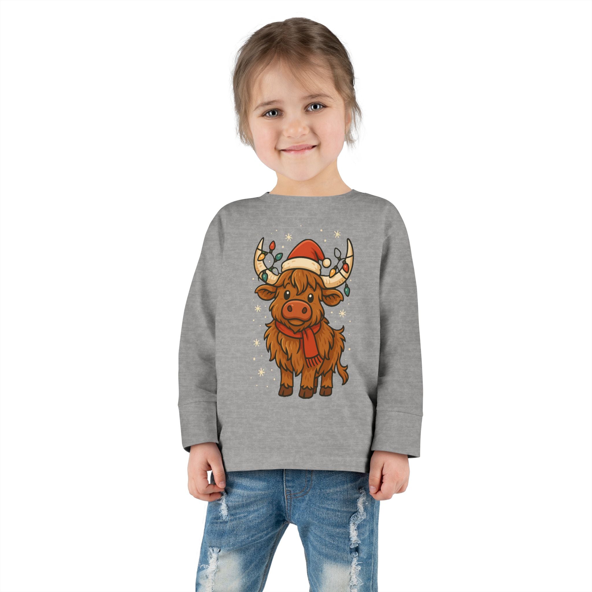 Highland Cow in Santa Hat Toddler Tee | Christmas