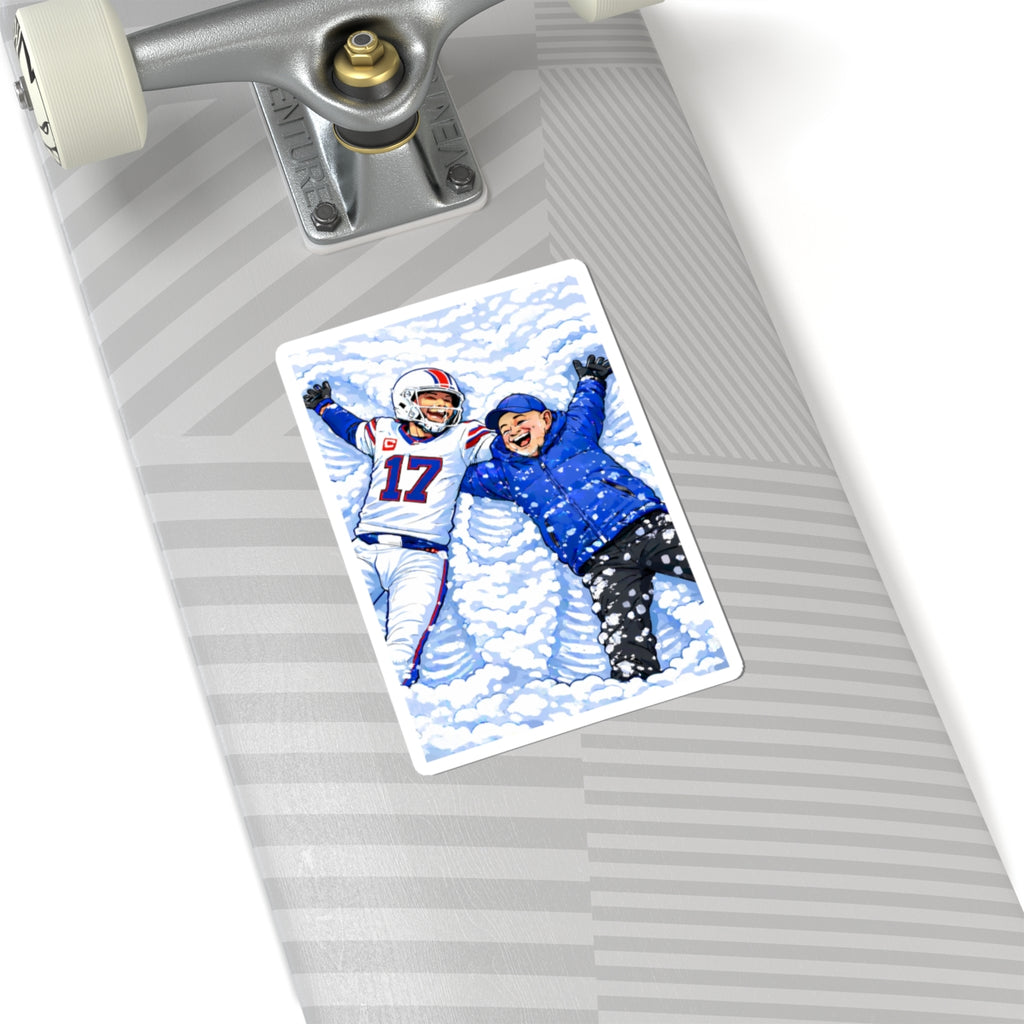 Buffalo Football Player and Coach Making Snow Angels Kiss-Cut Sticker | Winter Scene