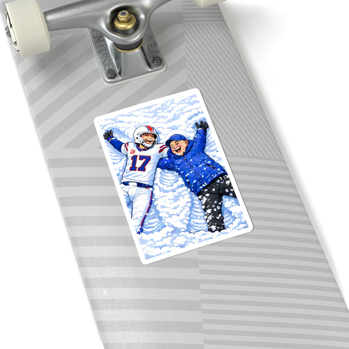 Buffalo Football Player and Coach Making Snow Angels Kiss-Cut Sticker | Winter Scene