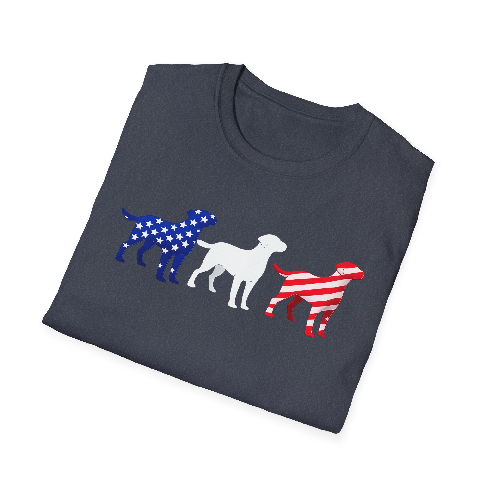 American Flag Labrador Trio T-Shirt | Patriotic Dog Silhouette Tee