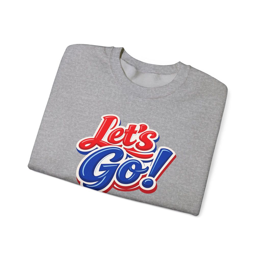 Let's Go! Buffalo crewneck sweatshirt | Retro script design, red blue sleeve text