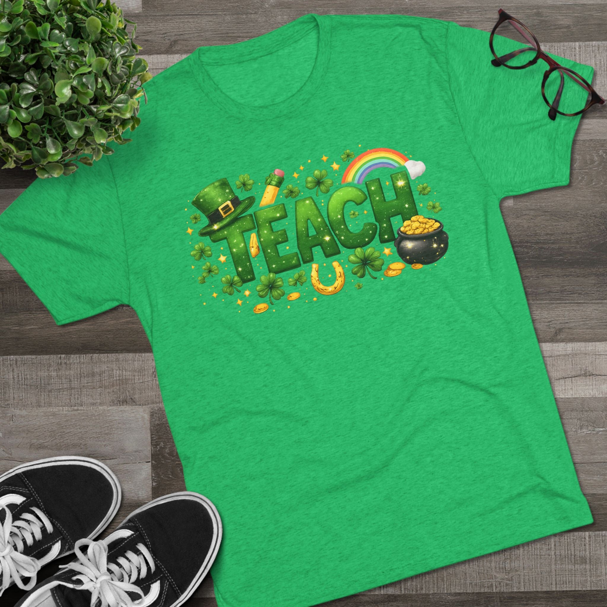 St. Patrick's Day Teach T‑Shirt — Lucky Teacher Shamrock & Pot of Gold Tee