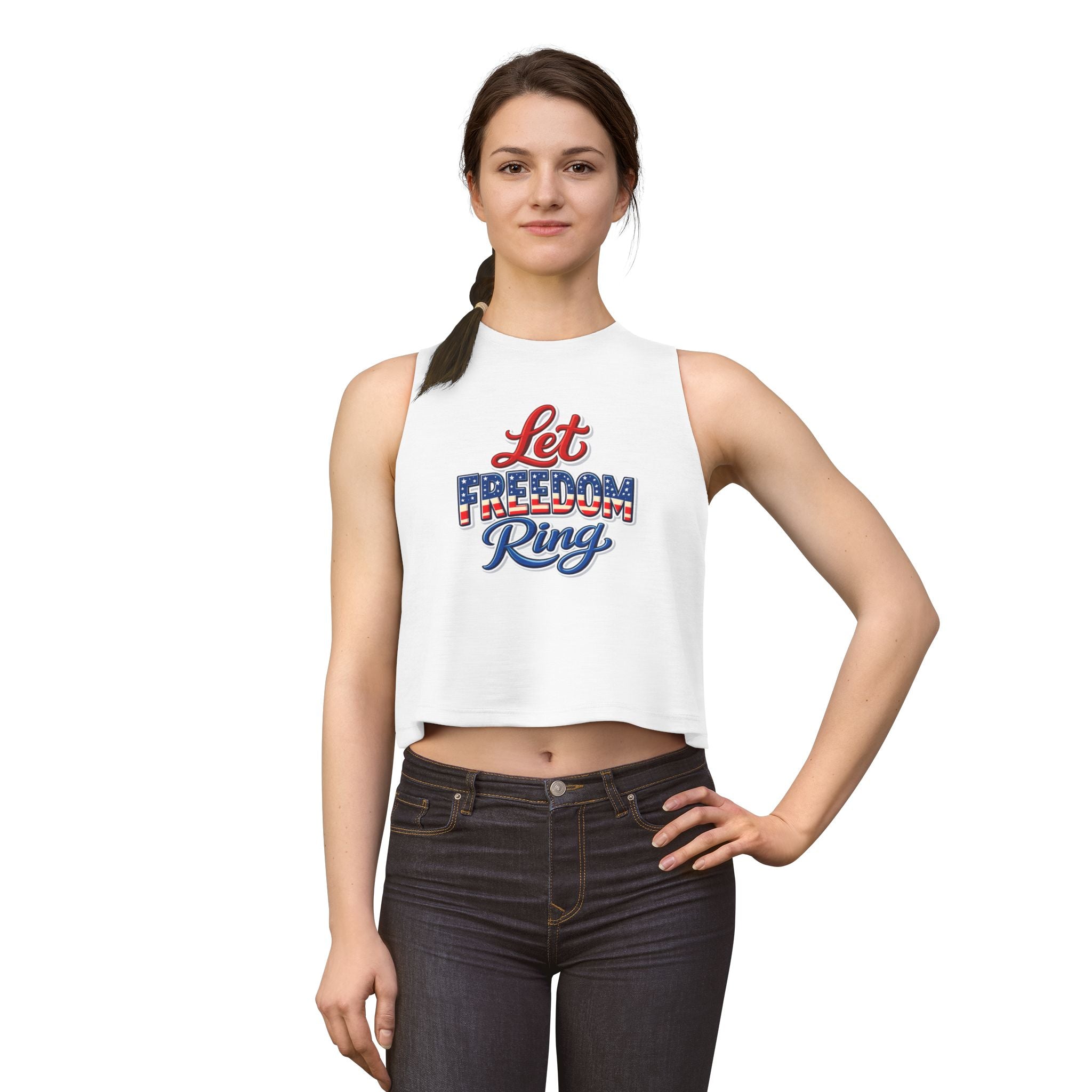 Let Freedom Ring Crop Top | Patriotic USA Flag Script Tank