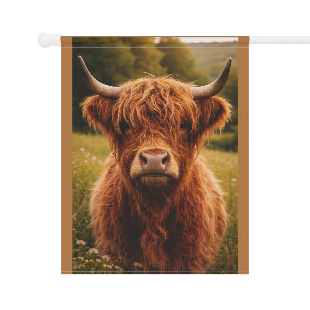 Highland Cow Garden Flag | House Banner, Rustic Farm Animal Lawn Decor