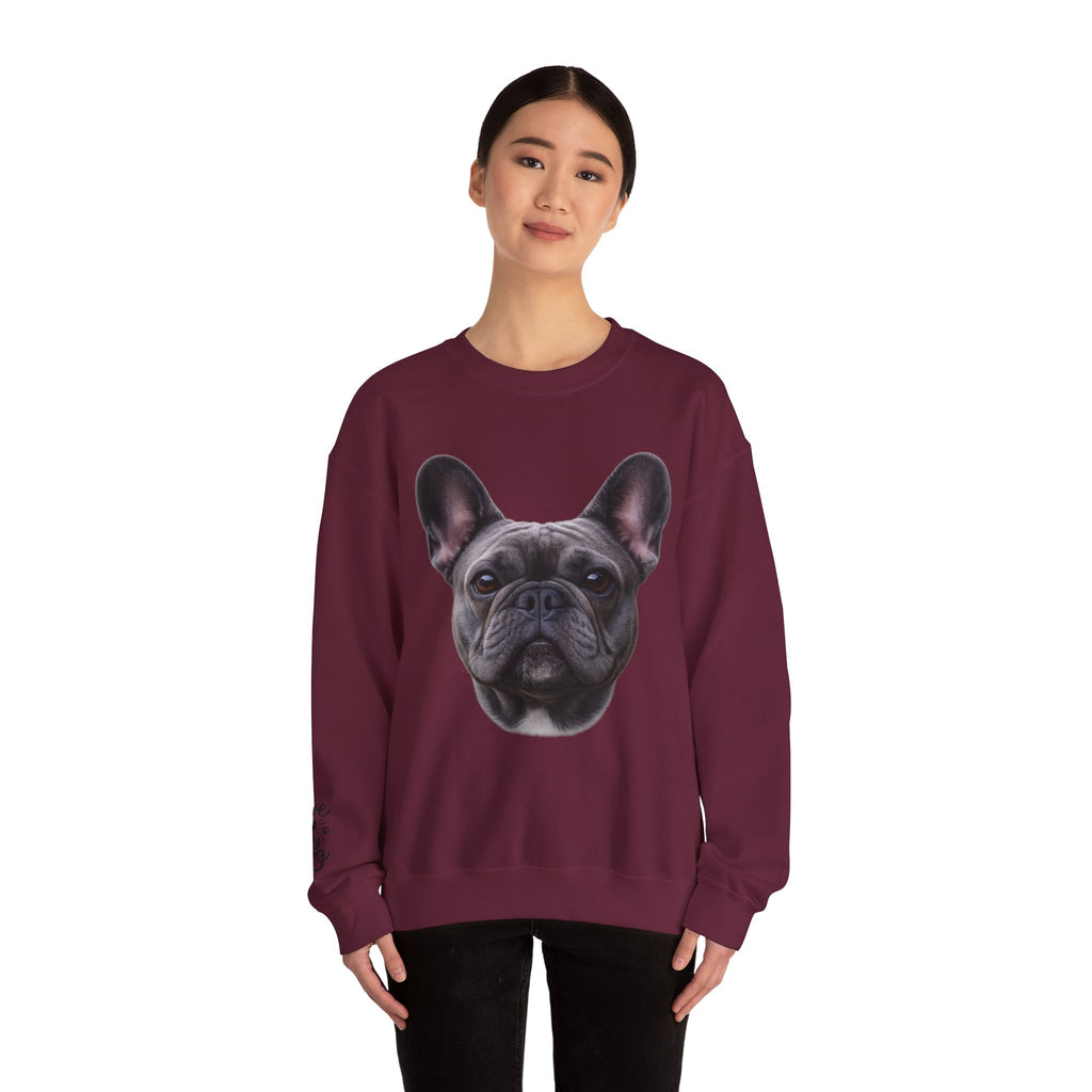 Black French Bulldog Face Sweatshirt | Frenchie Portrait Crewneck