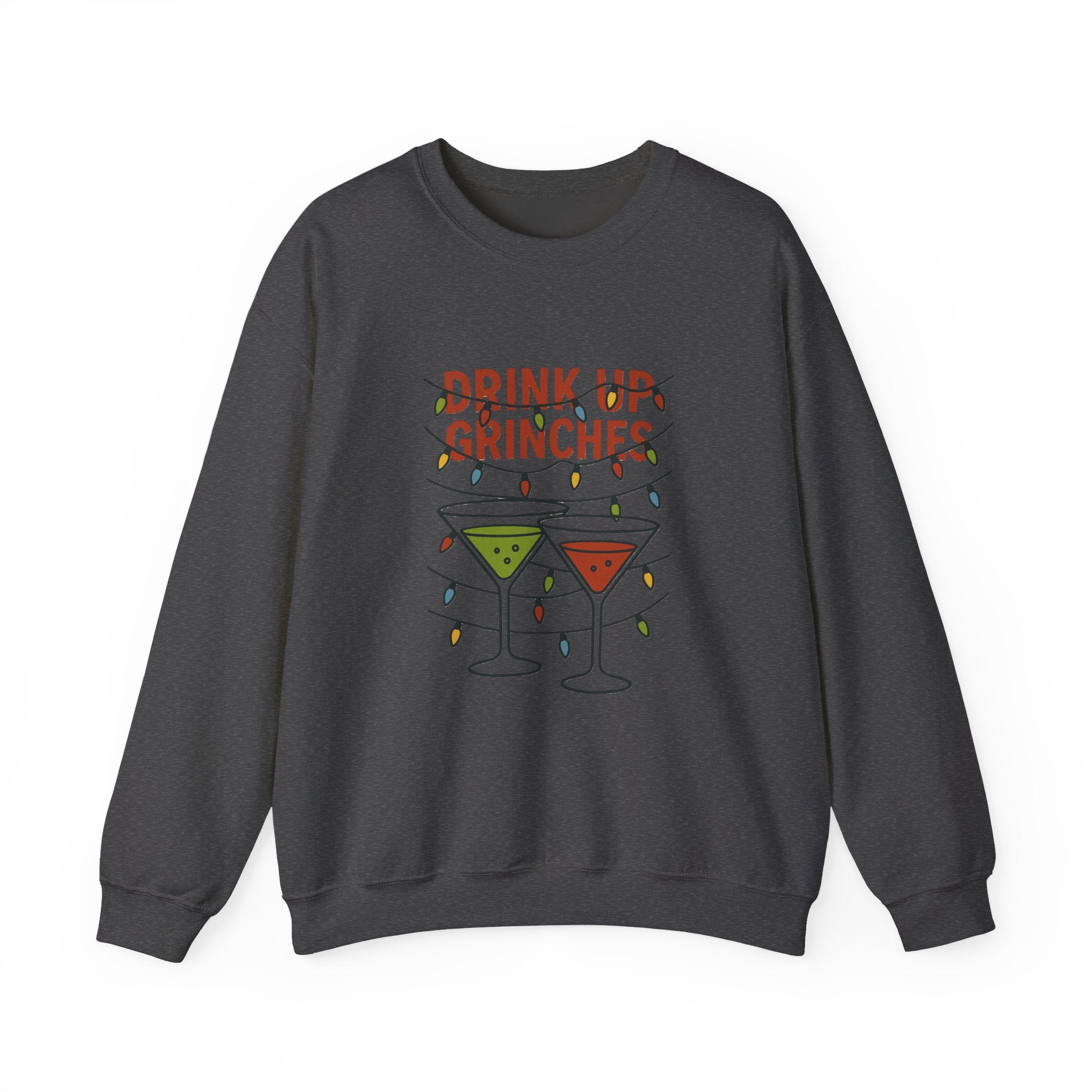 Drink Up Grinches Sweatshirt | Christmas cocktail lights holiday design