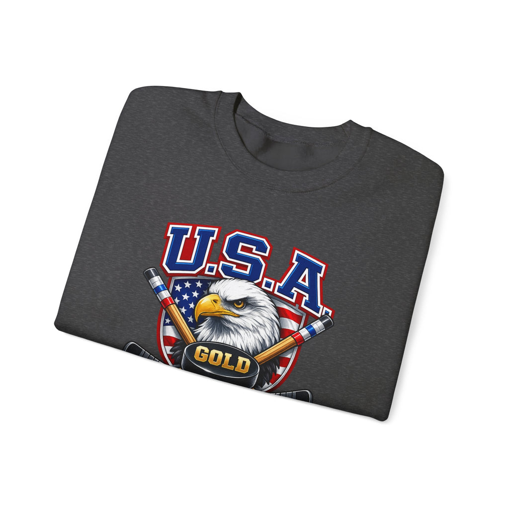 USA Hockey Eagle Crewneck Sweatshirt – 'Gold 2026' Patriotic Hockey Sweatshirt