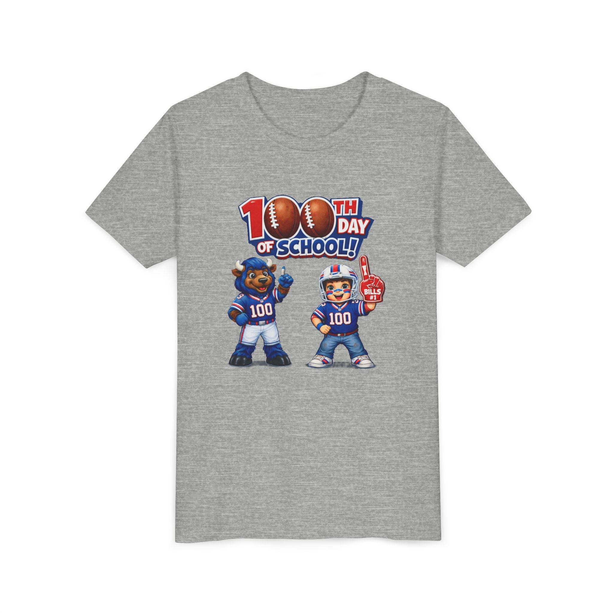 Buffalo 100th Day of School Kids Tee | Football Mascot 100 Design