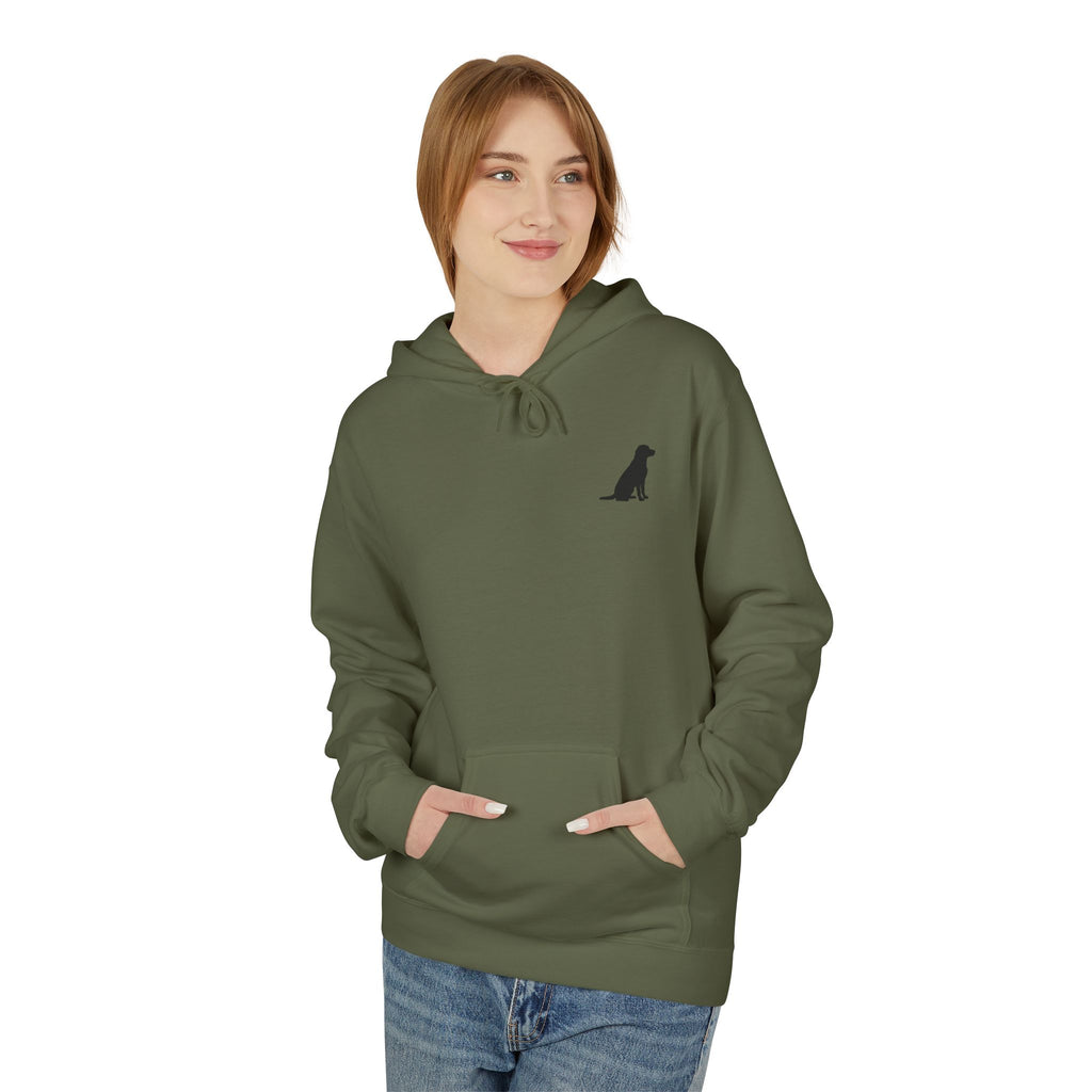 Sitting Labrador Dog Hoodie | Minimal Small Dog Silhouette, White Pullover