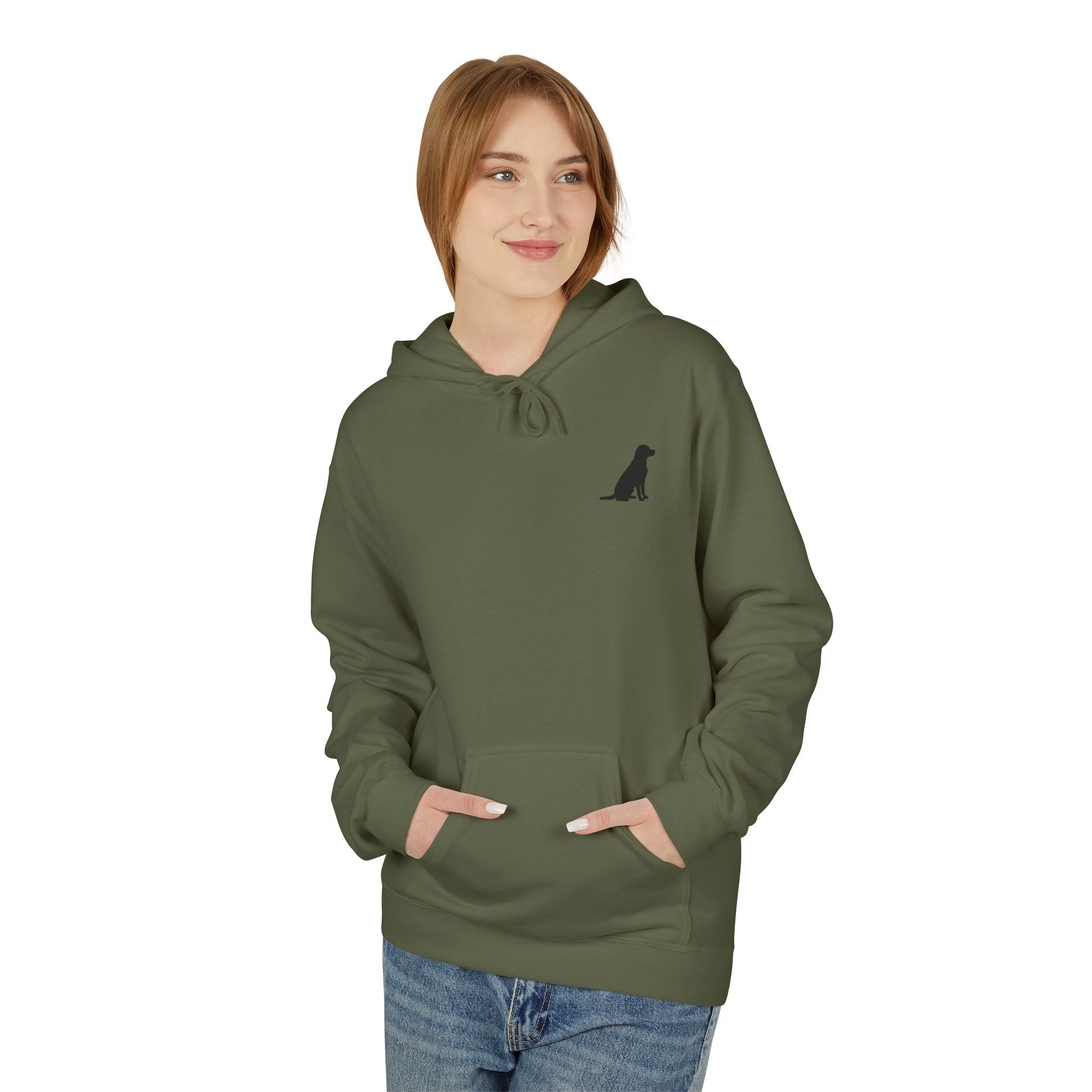 Sitting Labrador Dog Hoodie | Minimal Small Dog Silhouette, White Pullover