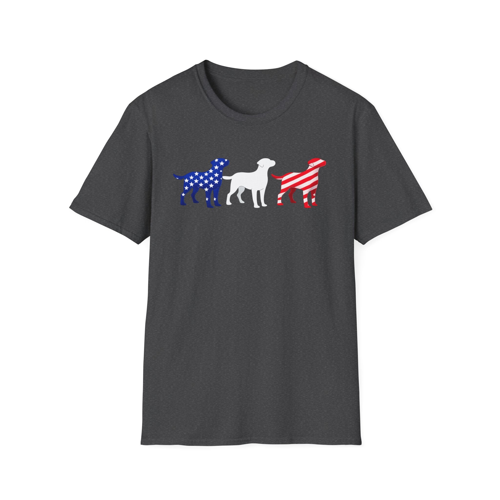 American Flag Labrador Trio T-Shirt | Patriotic Dog Silhouette Tee