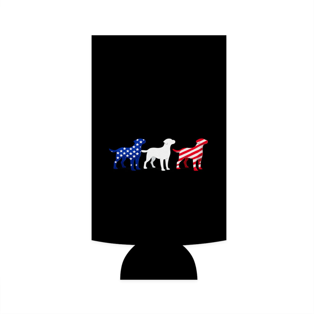 Patriotic Labrador Trio Slim Can Cooler | American Flag Dogs