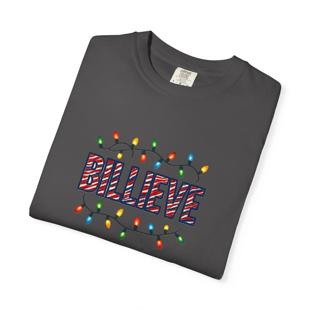 Billieve text with Christmas lights T-Shirt | Holiday graphic tee