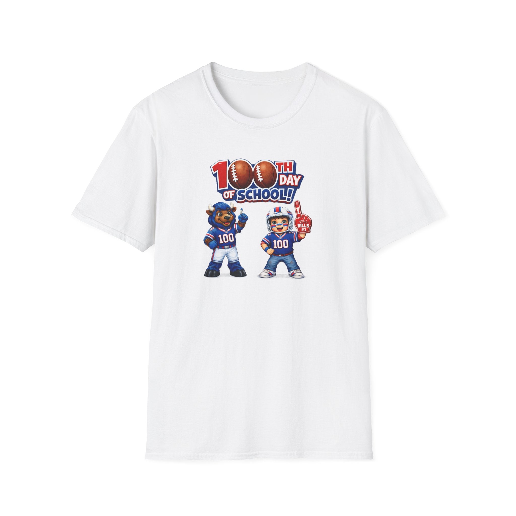 Buffalo 100th Day of School Football Mascot T-Shirt | School Celebration Tee