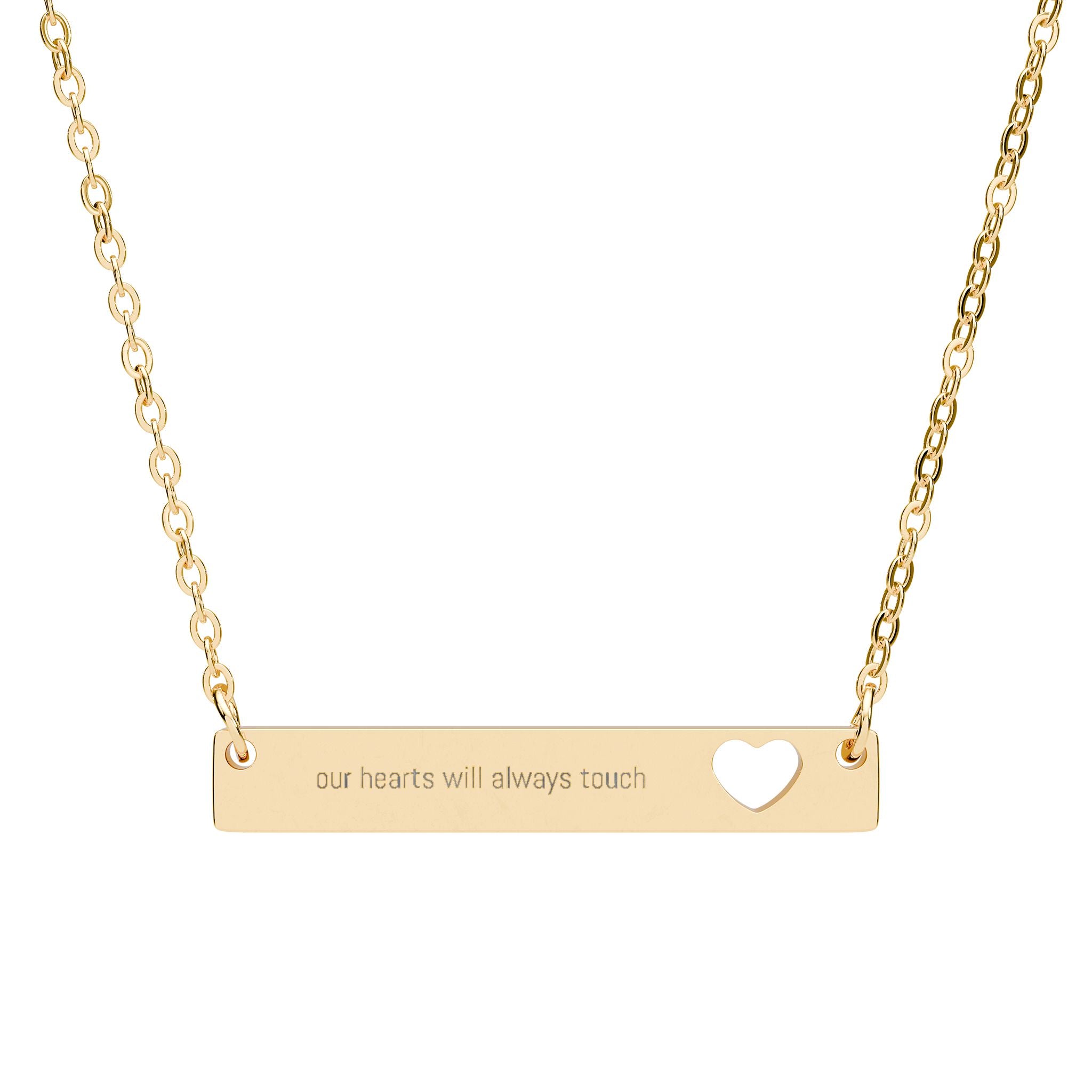 Cutout Heart Bar Necklace, Engraving Bar Necklace | Sterling Silver or Rose Gold | our hearts will always touch