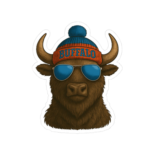 Buffalo Head sticker | Kiss-Cut Sticker, winter beanie sunglasses