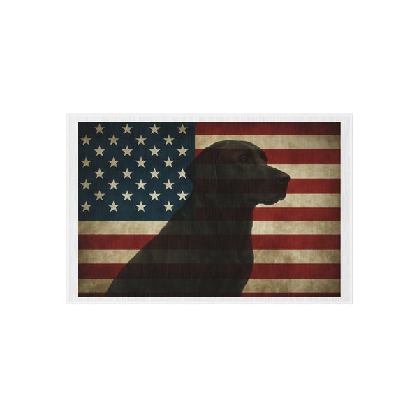 Black Labrador Silhouette on American Flag Outdoor Rug | Patriotic Dog Mat