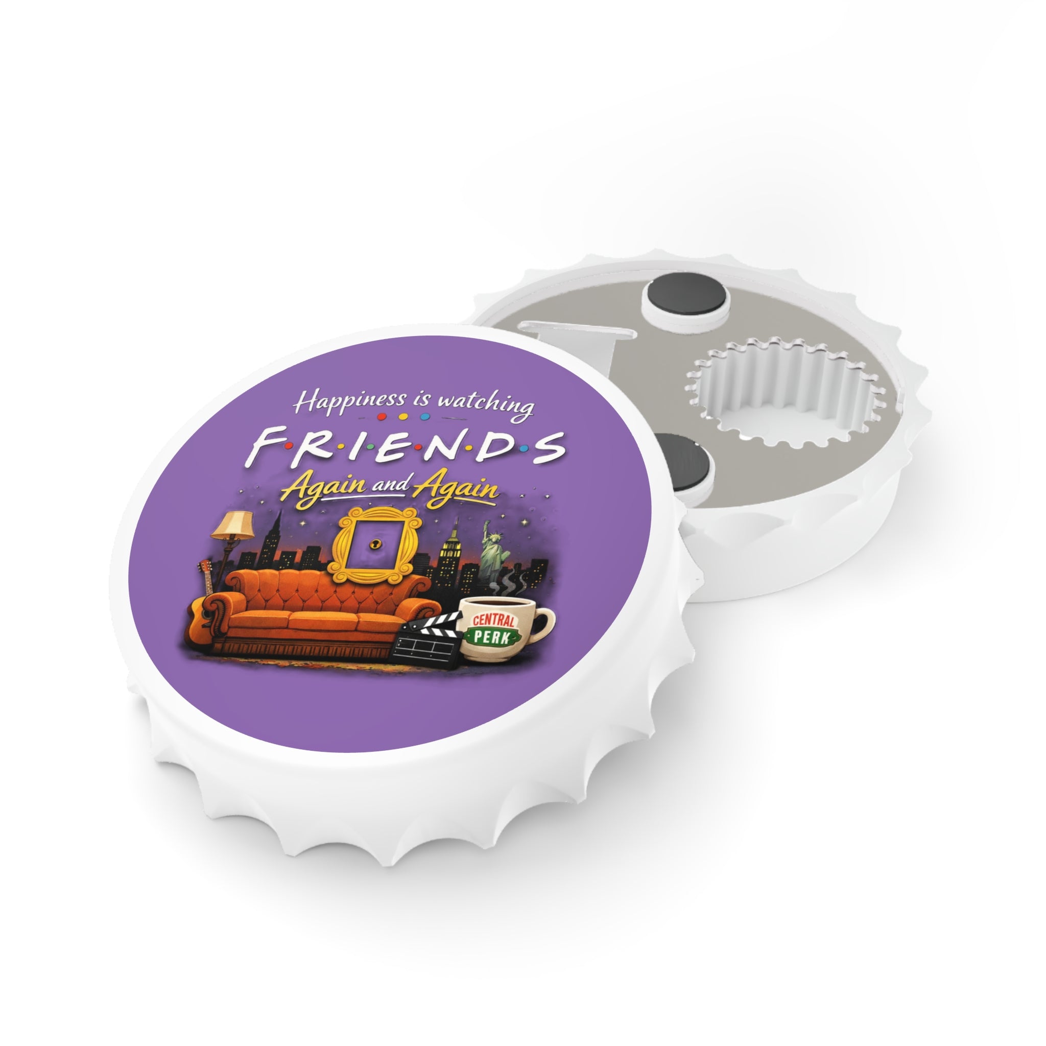 Happiness Is Watching Friends Again and Again Bottle Opener | TV Sitcom Couch Design