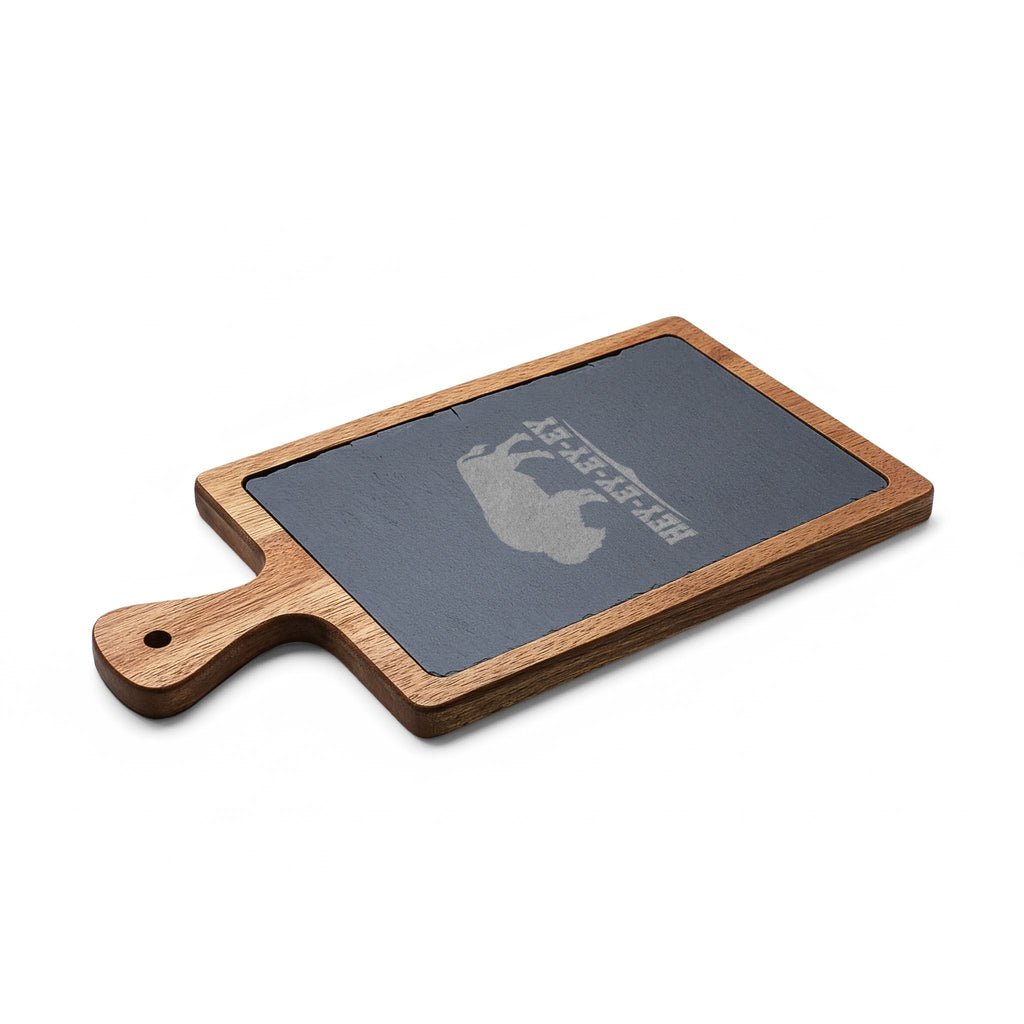 Engraved Buffalo Charcuterie Board with Slate Insert – 'Hey-Ey-Ey-Ey'