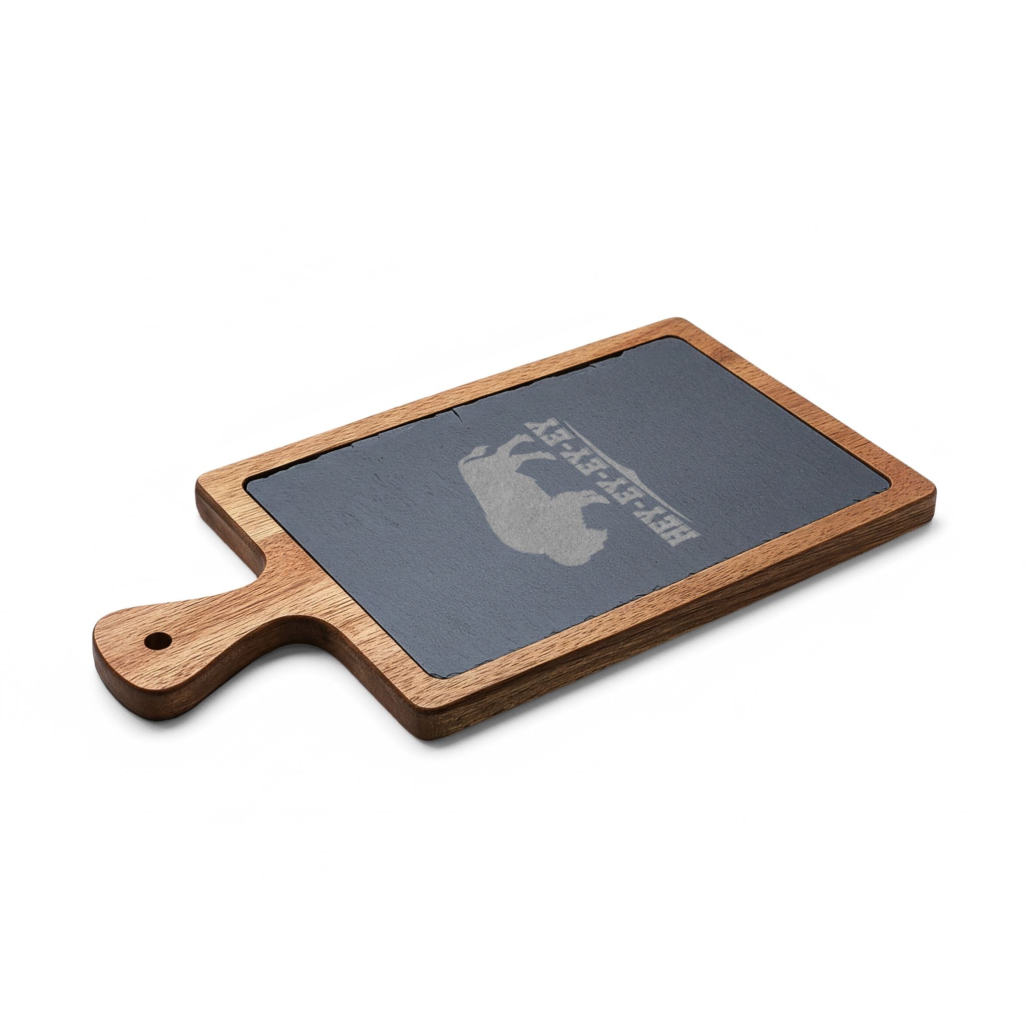 Engraved Buffalo Charcuterie Board with Slate Insert – 'Hey-Ey-Ey-Ey'