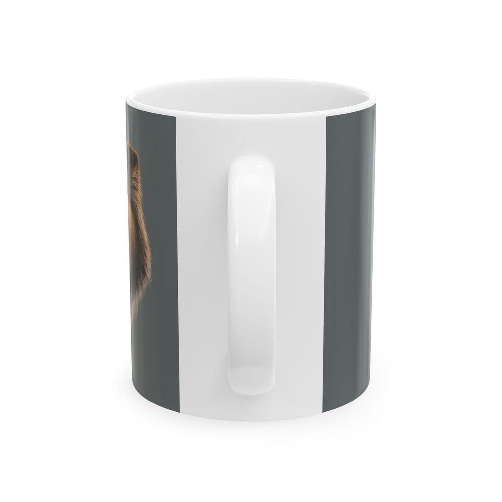 Collie Portrait Mug | Collie Dog Coffee Cup, Grey Background