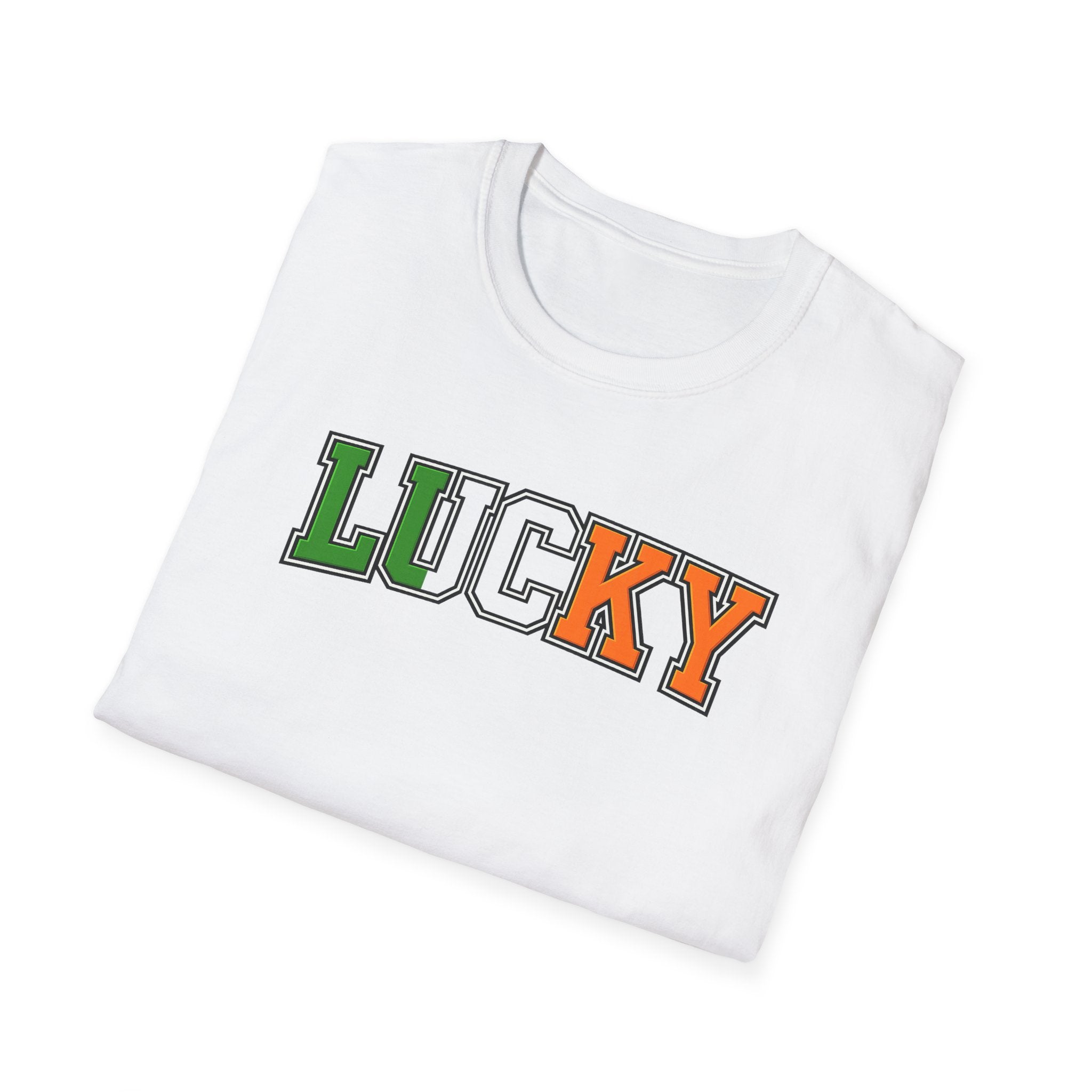 Lucky St. Patrick's Day T‑Shirt — Irish Flag Color Block Text