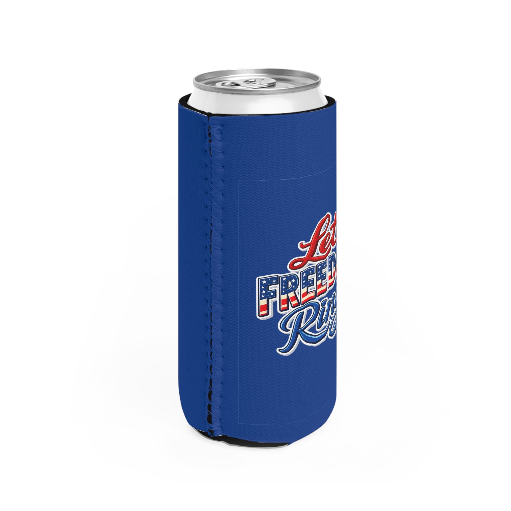 Let Freedom Ring Slim Can Cooler | Patriotic American Flag Design
