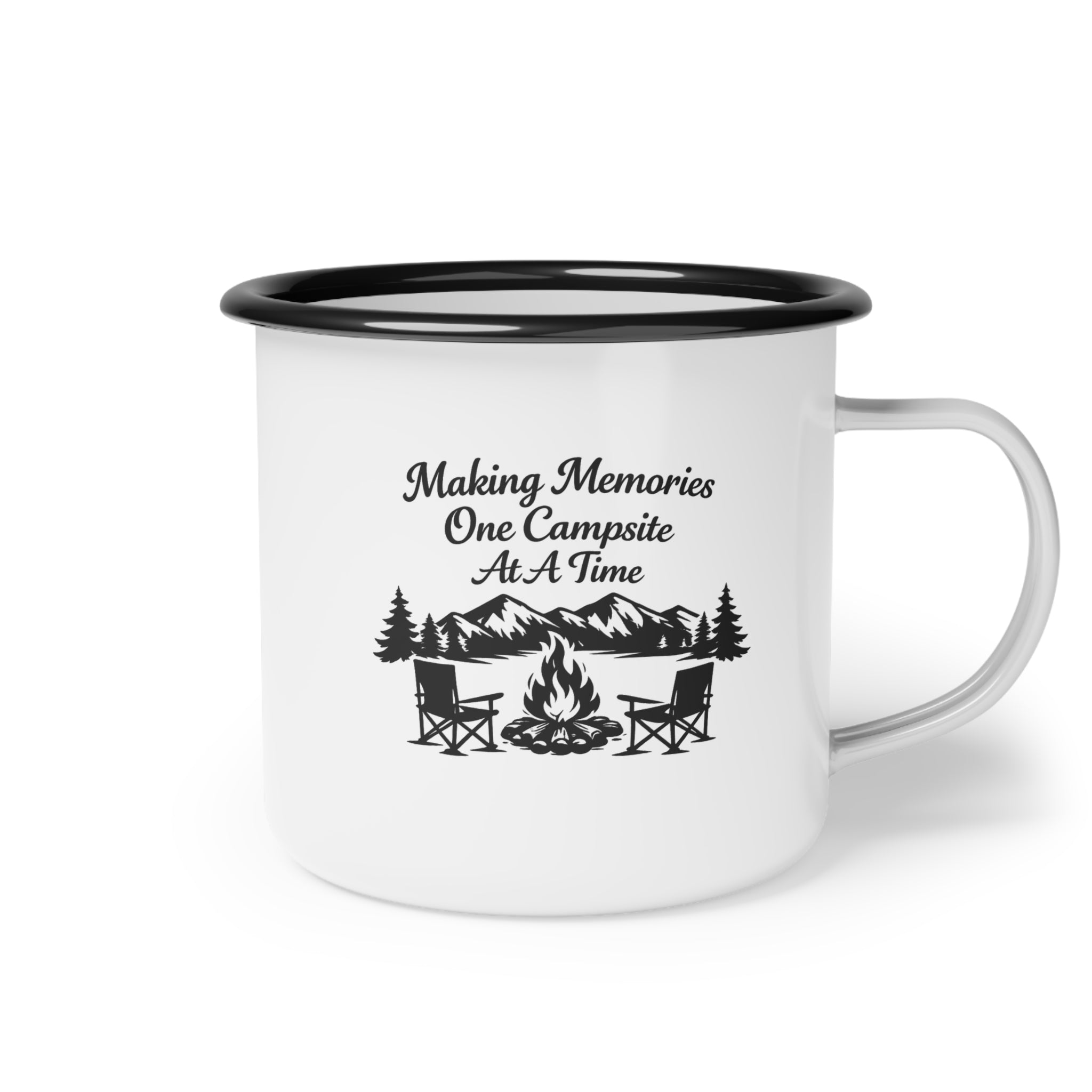 Enamel Camp Cup – Vintage Adventure Camping Mug with Forest Design