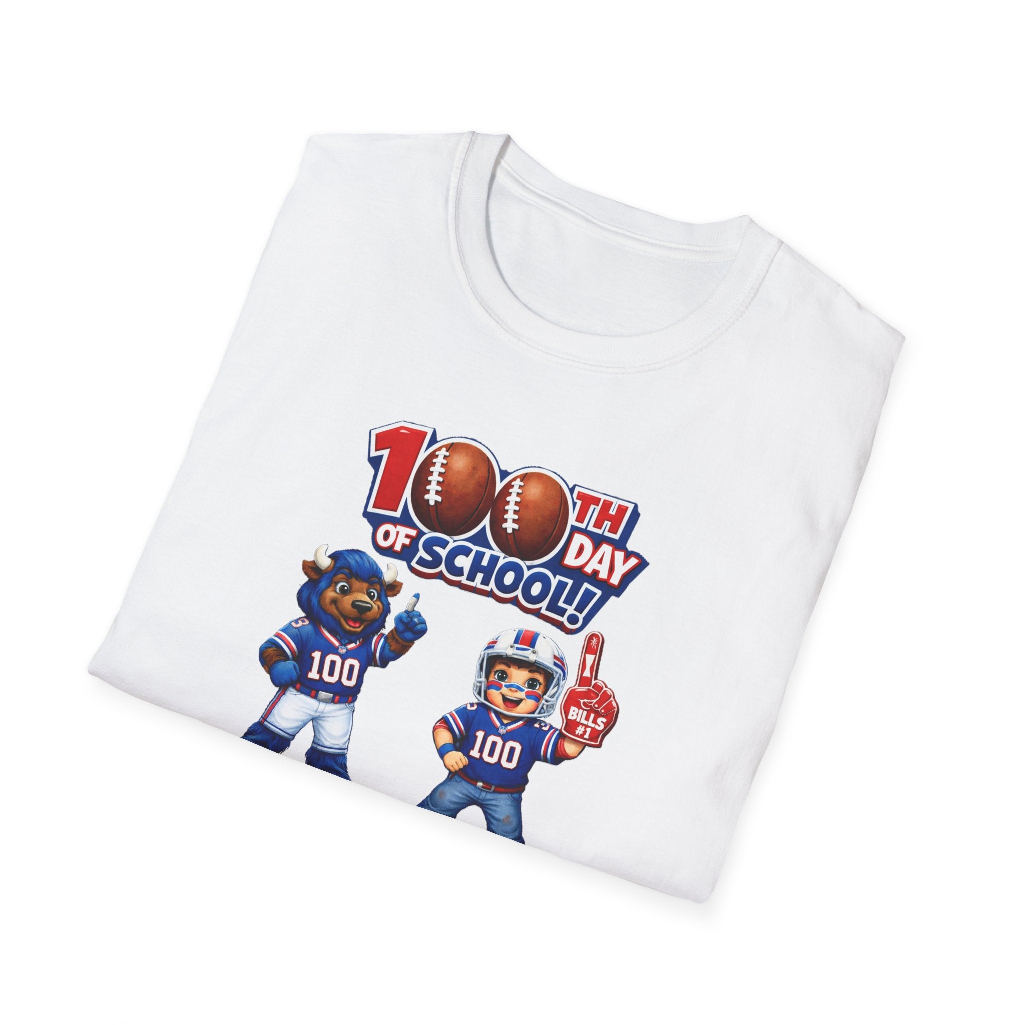 Buffalo 100th Day of School Football Mascot T-Shirt | School Celebration Tee