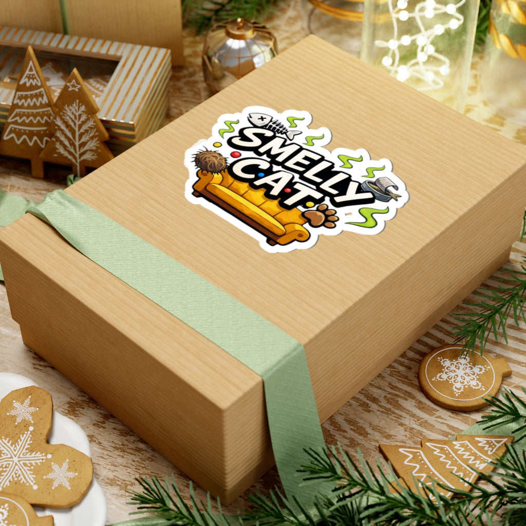 Friends Smelly Cat sticker | Kiss-cut vinyl decal, couch, paw, fishbone design