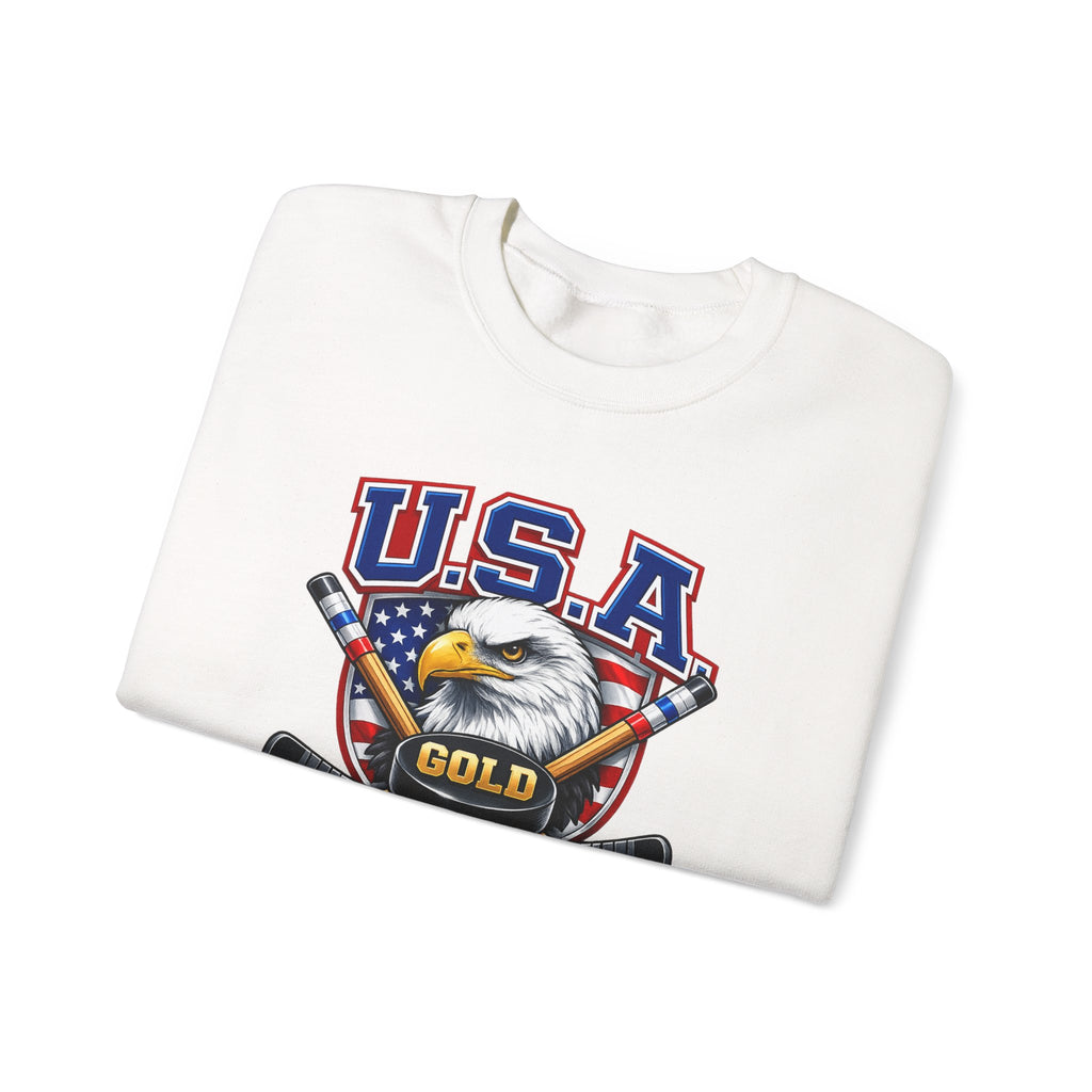 USA Hockey Eagle Crewneck Sweatshirt – 'Gold 2026' Patriotic Hockey Sweatshirt