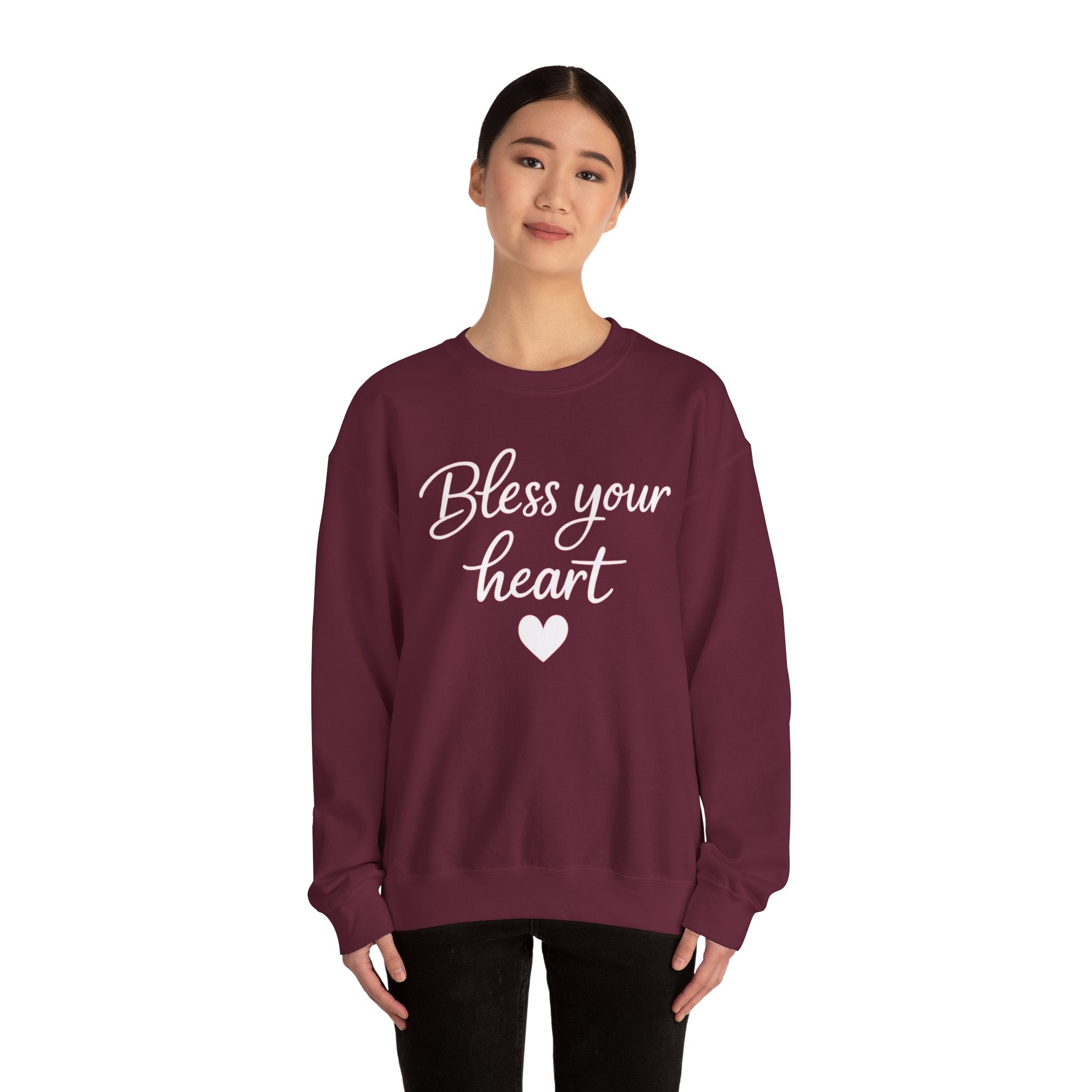 Bless Your Heart crewneck sweatshirt | Script text with heart design