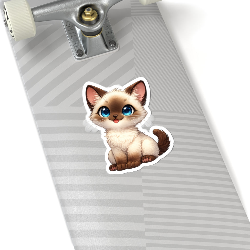 Cute Siamese Kitten Sticker | Kiss-Cut Cat Decal, Blue Eyes Laptop Sticker