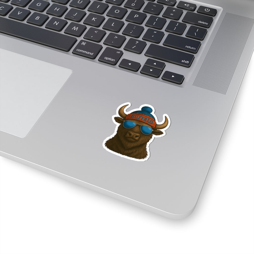 Buffalo with Beanie and Sunglasses Sticker | Kiss-Cut Sticker