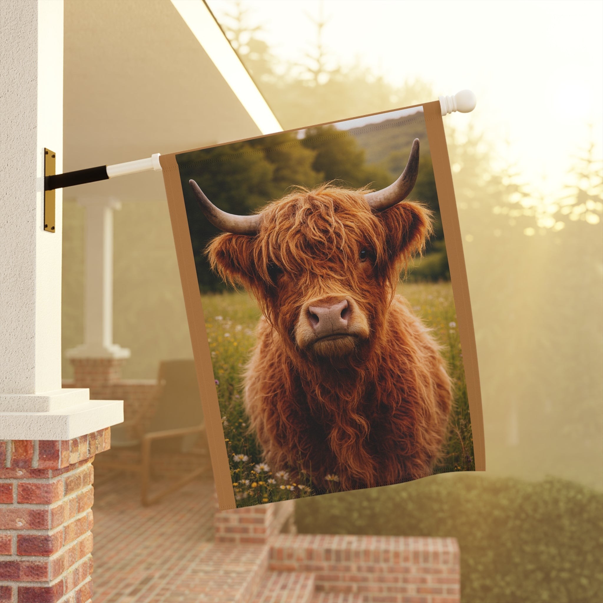 Highland Cow Garden Flag | House Banner, Rustic Farm Animal Lawn Decor