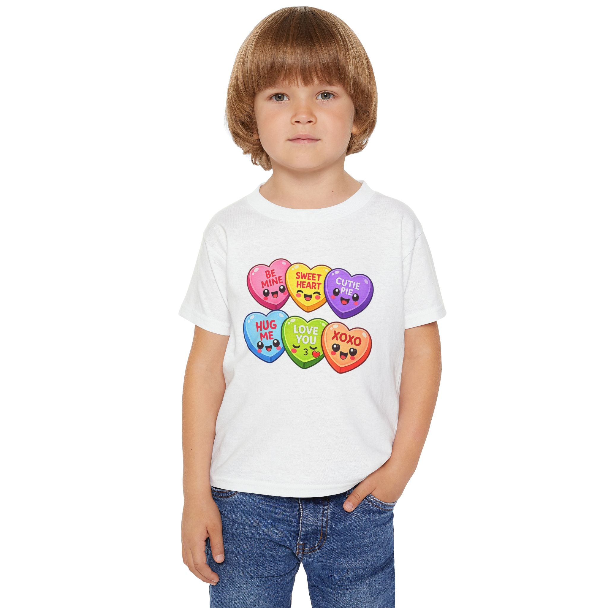 Candy Heart Characters Toddler T-shirt | Valentine Conversation Hearts Design