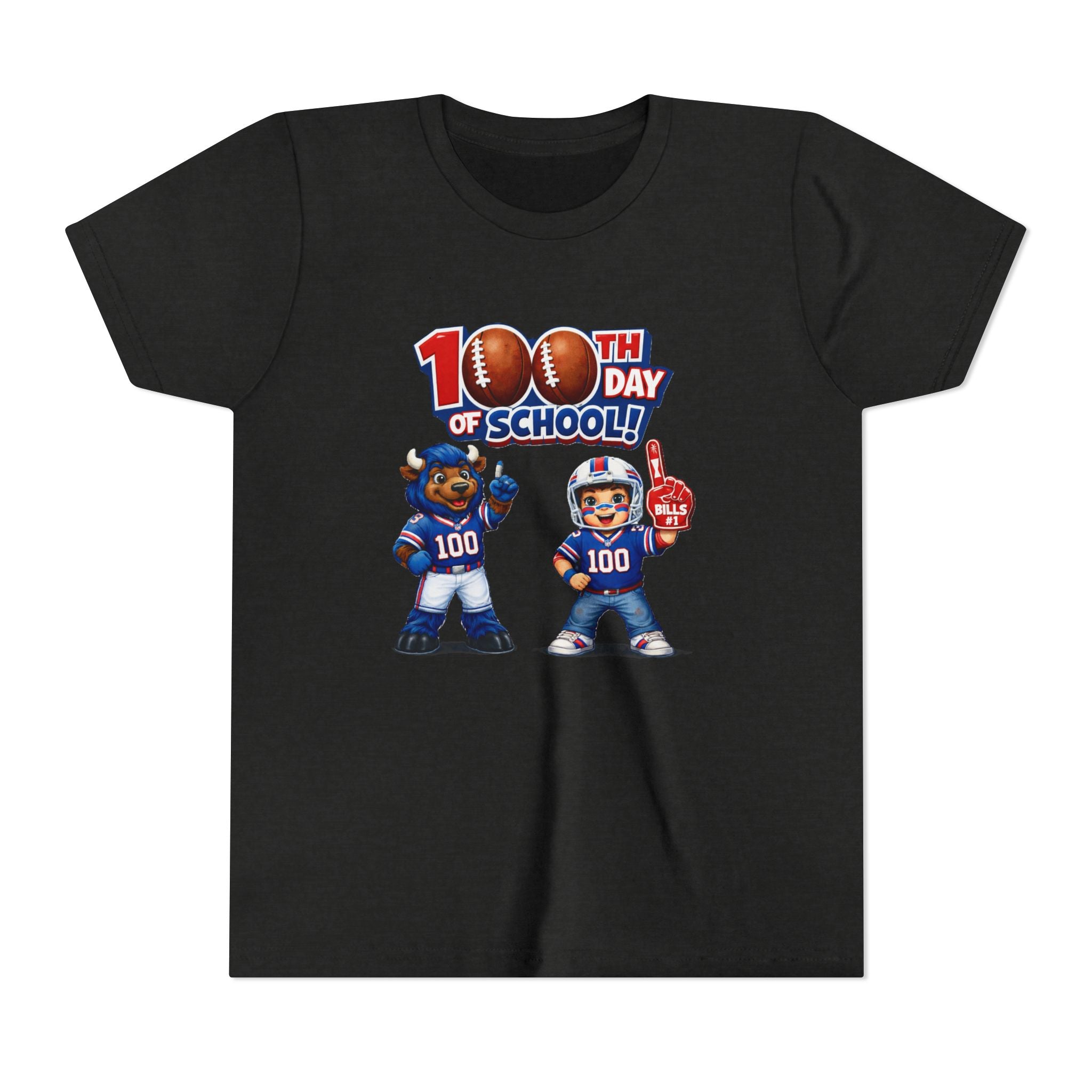 Buffalo 100th Day of School Kids Tee | Football Mascot 100 Design