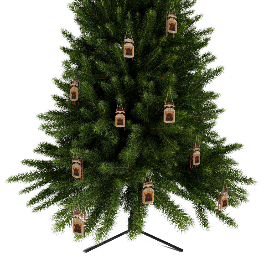Highland Cow Sled Ornaments