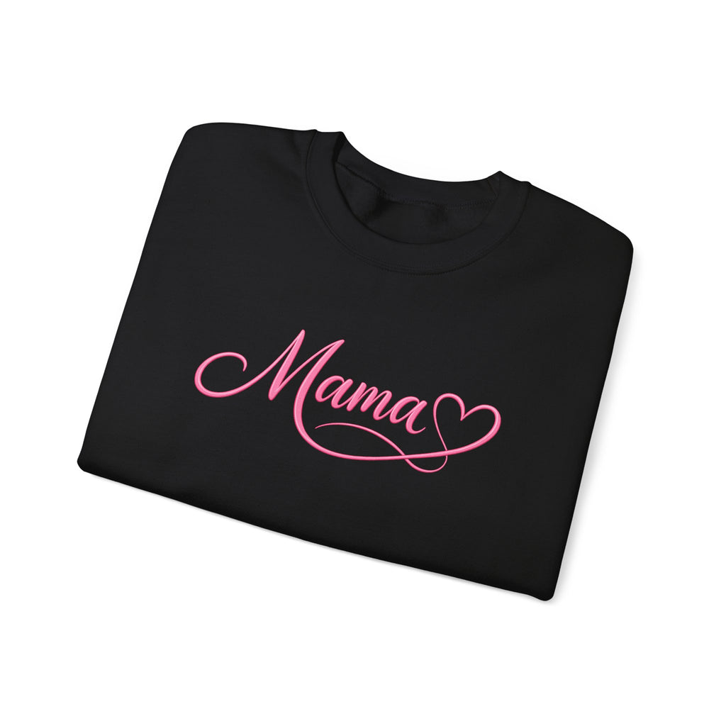Mama Heart Crewneck Sweatshirt — Pink Script "Mama" Pullover for Moms, Mother's Day Gift