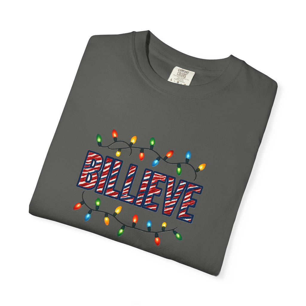 Billieve text with Christmas lights T-Shirt | Holiday graphic tee
