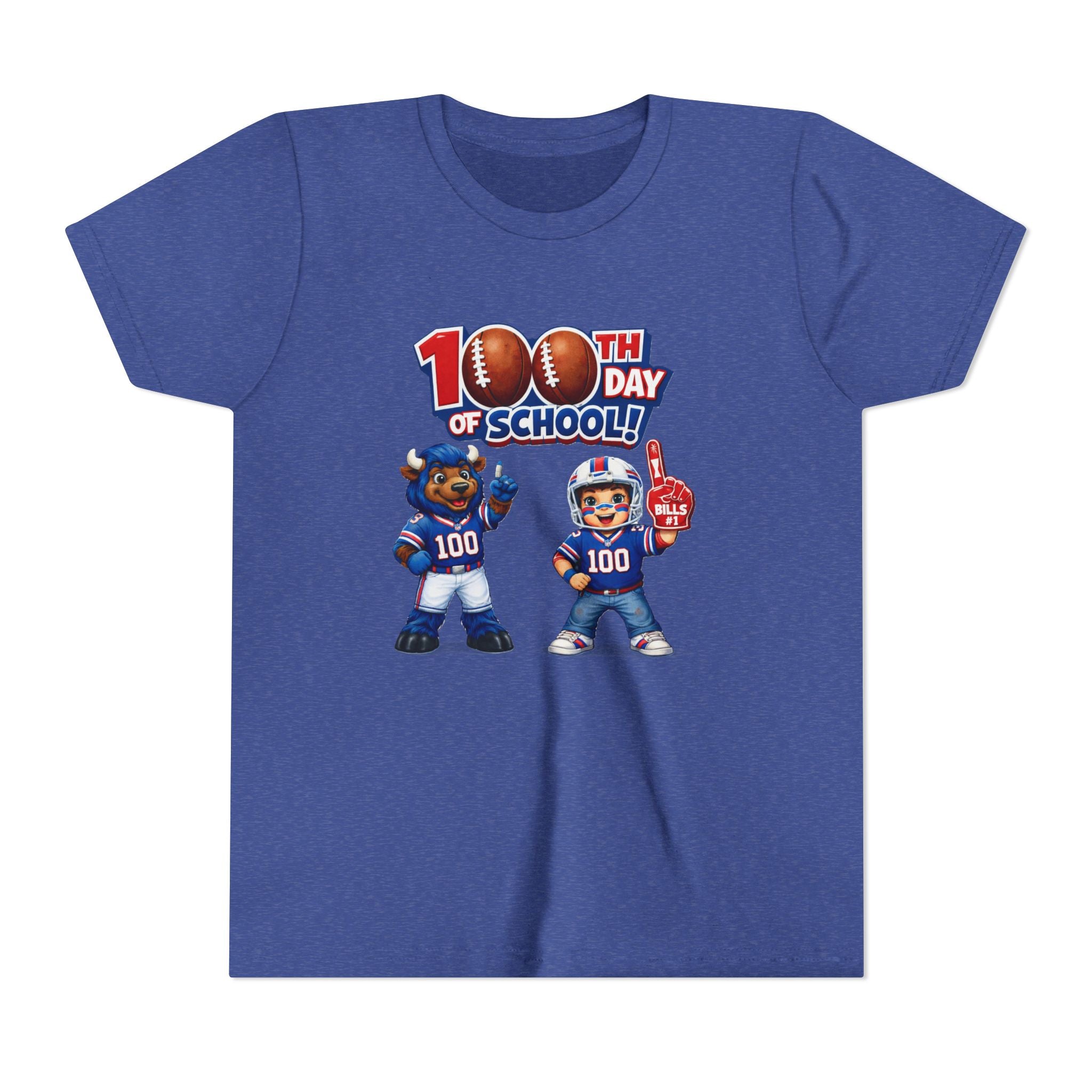 Buffalo 100th Day of School Kids Tee | Football Mascot 100 Design