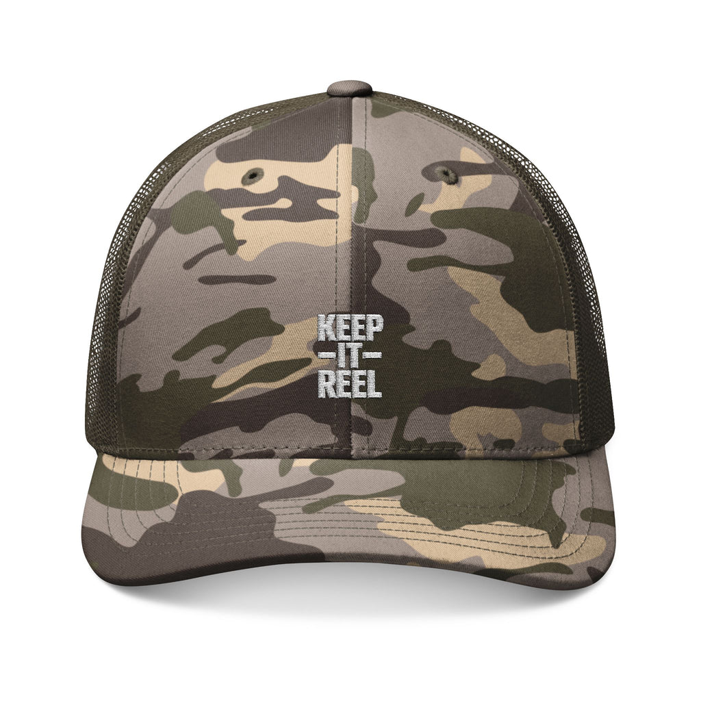 Camouflage Trucker Hat — 'Keep It Reel' Embroidered Fishing Cap