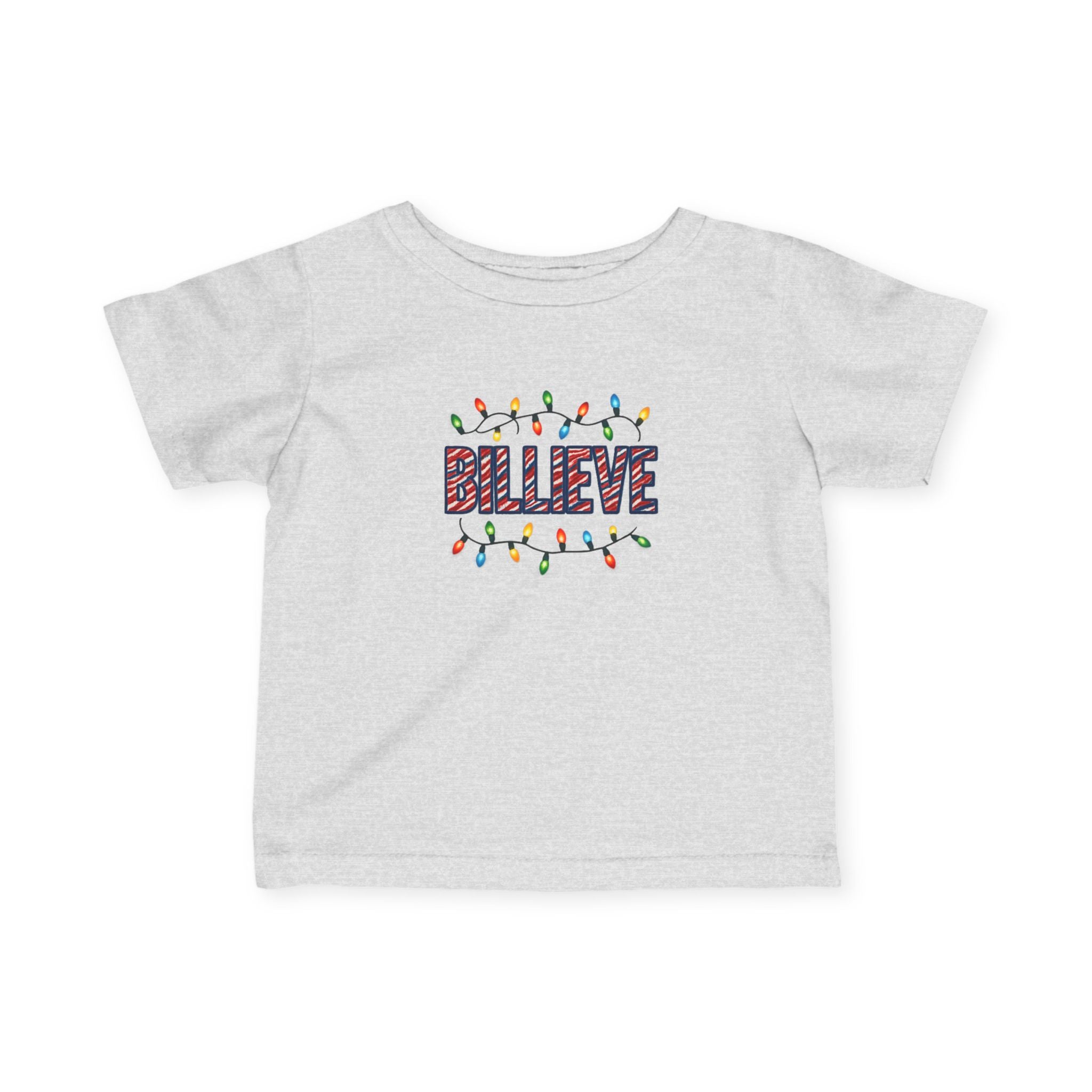 Billieve  text with Christmas lights Infant Tee | Holiday baby shirt