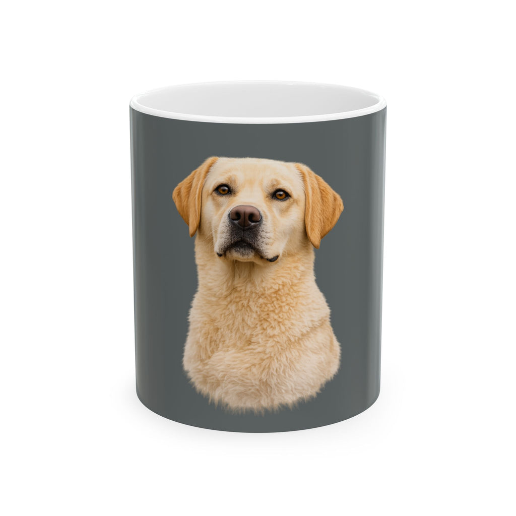 Yellow Labrador Portrait Mug | Dog Lover Ceramic Mug, Gray Background