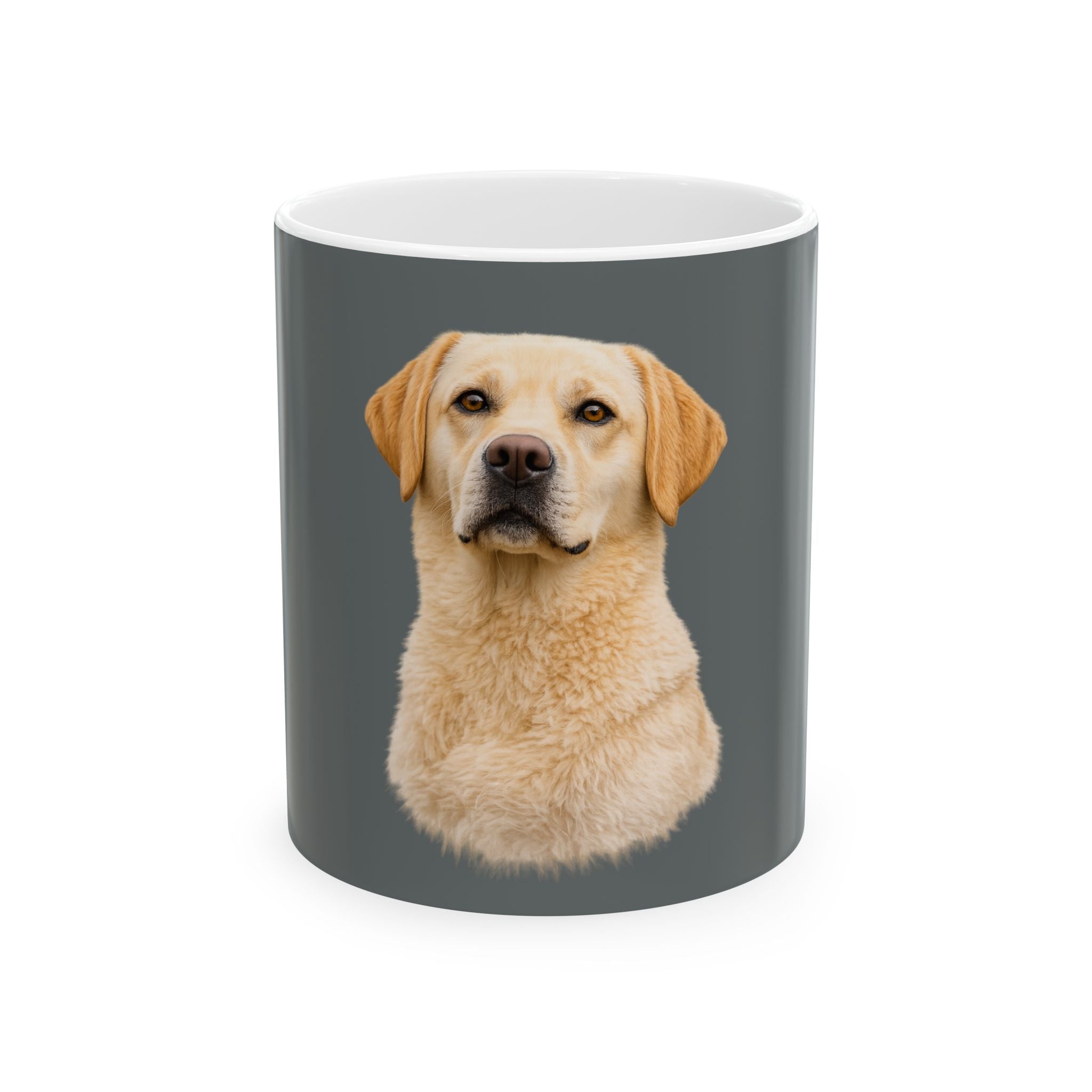 Yellow Labrador Portrait Mug | Dog Lover Ceramic Mug, Gray Background