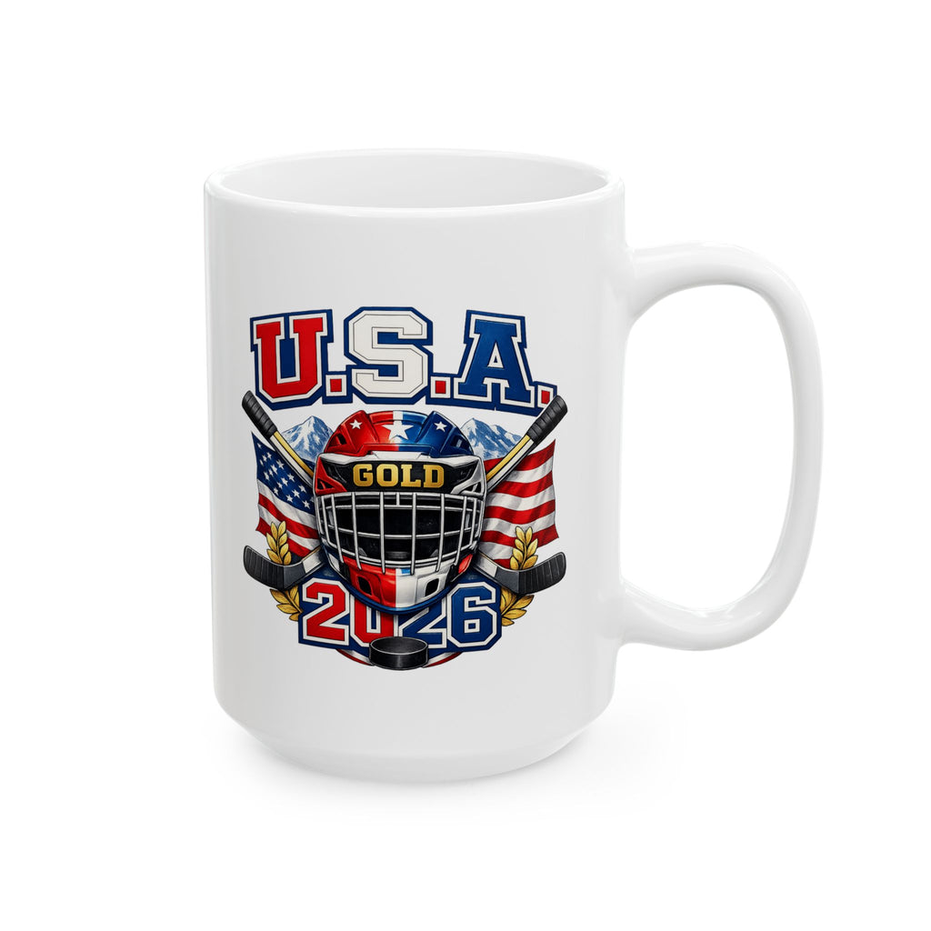 USA Hockey Ceramic Mug — American Flag & Hockey Stick Coffee Mug