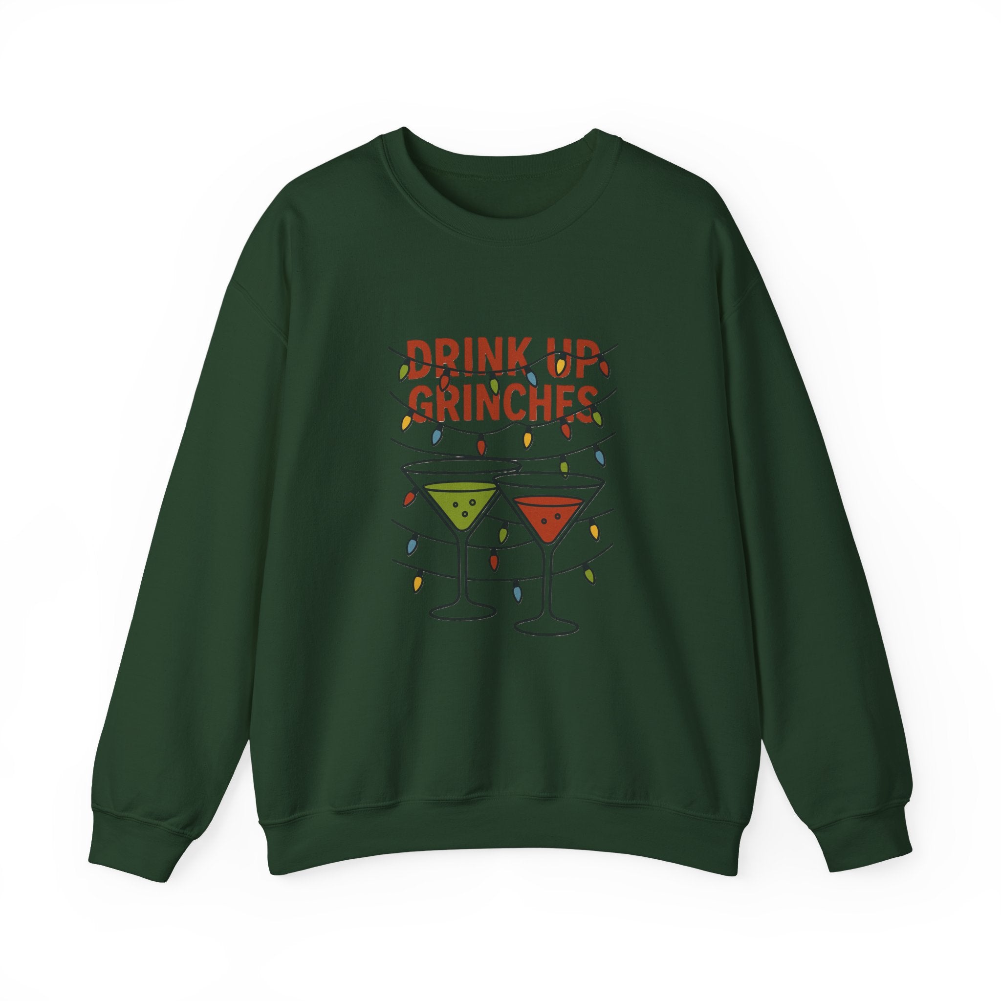 Drink Up Grinches Sweatshirt | Christmas cocktail lights holiday design