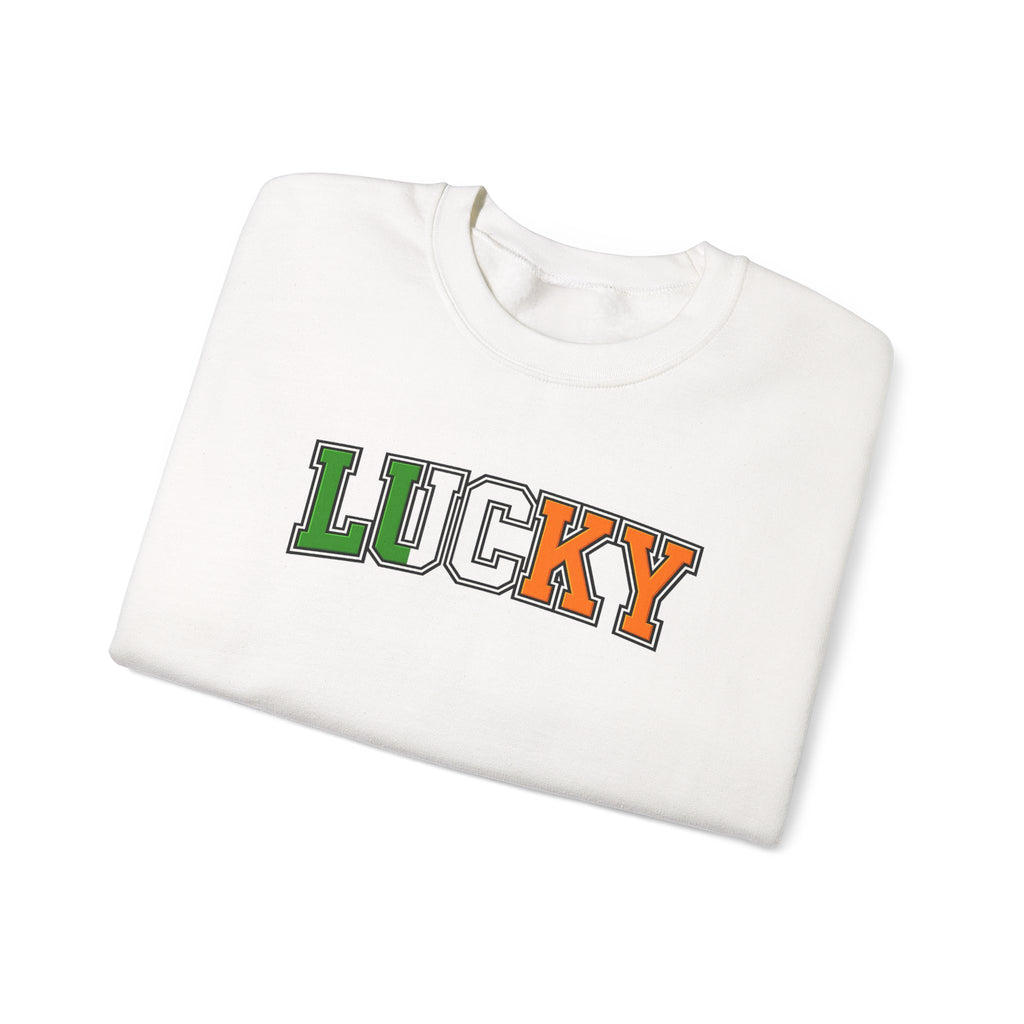 Lucky Crewneck Sweatshirt — St. Patrick’s Day Green & Orange Retro College Style